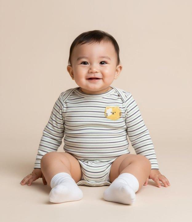 Body Infantil com Estampa Interativa de Gatinho - Tam 0 a 18 meses - 2