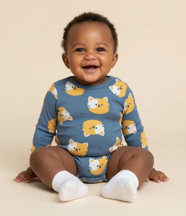 Body Infantil com Estampa Cara de Gatinho - Tam RN a 18 meses - 2