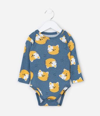 Body Infantil com Estampa Cara de Gatinho - Tam RN a 18 meses