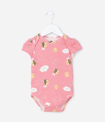 Body Infantil em Ribana com Estampa Abelha - Tam RN a 18 meses