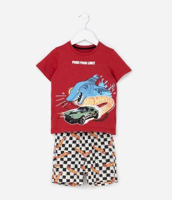 Pijama Infantil com Estampa Hot Wheels - Tam 2 a 6 Anos