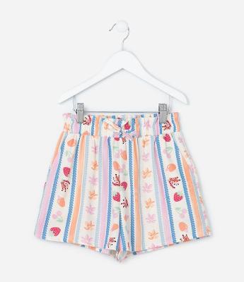 Short Clochard Infantil em Viscolinho com Estampa Frutinhas - Tam 5 a 14 Anos