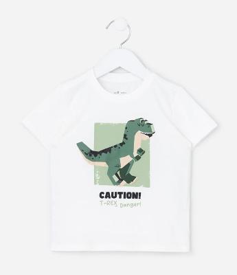 Camiseta Infantil com Estampa Dinossauro 3D - Tam 1 a 6 Anos
