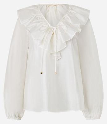 Blusa Bata Boho em Voal com Babado e Amarração na Gola