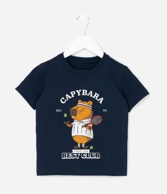 Camiseta Infantil com Estampa Capivara Tenista - Tam 1 a 6 Anos