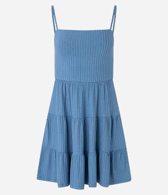 Vestido Evasê em Ribana e Babado na Saia