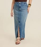 Saia Longa em Jeans com Fenda e Bolsos Curve & Plus Size - 3