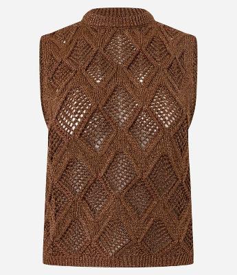 Blusa em Tricô com Textura Losangos de Efeito Crochê