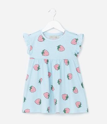 Vestido Infantil com Estampa Morangos - Tam 1 a 6 Anos