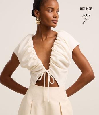 Body com Franzido Decote Profundo e Vazado