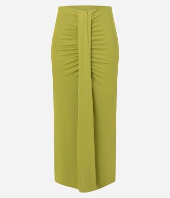 Saia Longa em Poliamida com Recorte Sobreposto e Franzidos