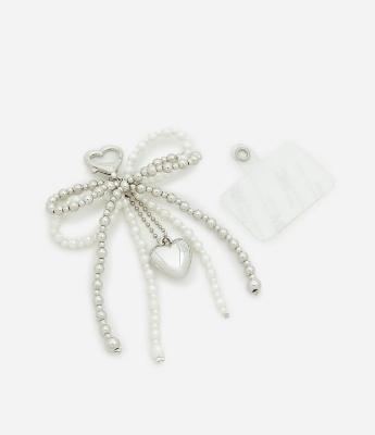 Chaveiro em Metal com Laço com Pérolas Artificiais e Coração
