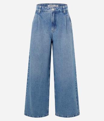 Calça Wide Leg em Jeans com Pregas Frontais