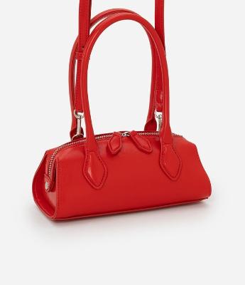 Bolsa Transversal Mini Satchel com Alça de Mão e Zíper Duplo