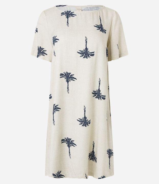 Vestido T-Shirt em Viscose com Efeito Linho e Estampa Coqueiros - 1