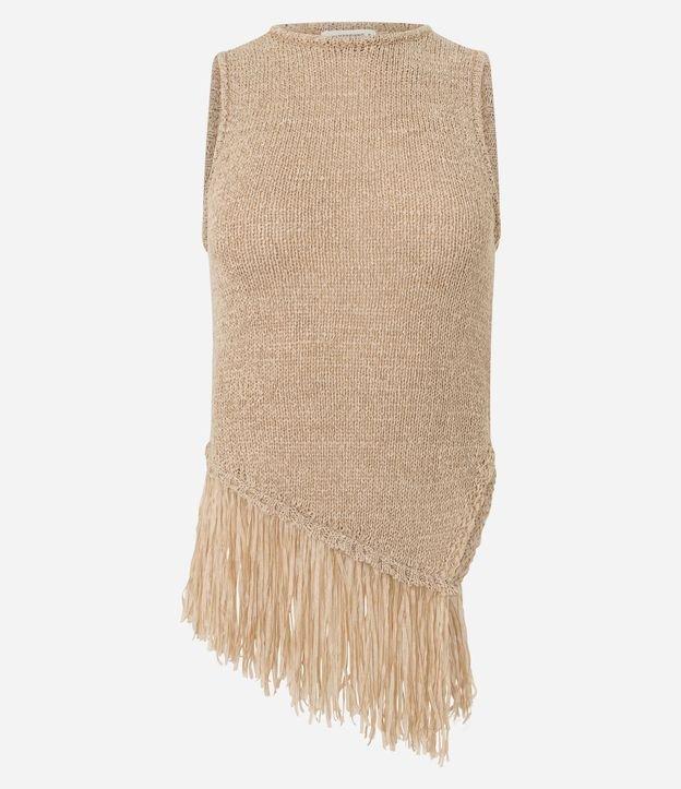 Blusa Alongada em Tricô com Franjas na Barra Assimétrica - 1