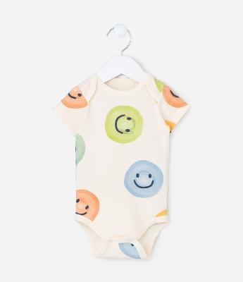 Body Infantil com Estampa Carinha Feliz - Tam 0 a 18 meses