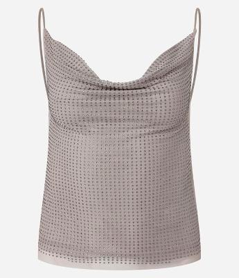 Blusa em Tule Metalizado com Decote Degagê e Alças Finas