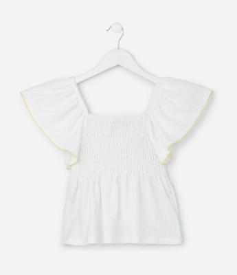 Blusa Infantil com Babados e Viés Contrastante - Tam 7 a 14 Anos