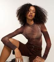 Blusa em Tule com Estampa Abstrata e Franzidos na Manga - 1