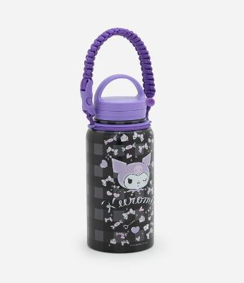 Garrafa Térmica em Metal com Alça e Estampa Kuromi e Xadrez 800ml