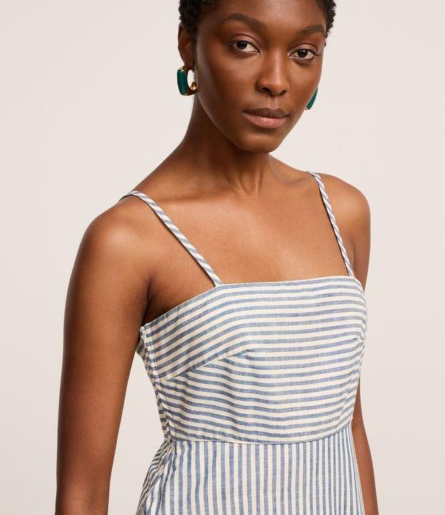 Vestido Longo Reto em Sarja Listrada e Alcinhas - 2