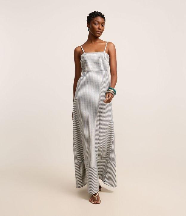 Vestido Longo Reto em Sarja Listrada e Alcinhas - 3