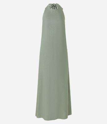 Vestido Evasê Longo em Viscolinho com Laço para Amarração