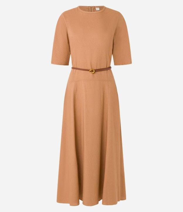 Vestido Longo em Viscolinho com Cinto Fino de Fivela Martelada - 1