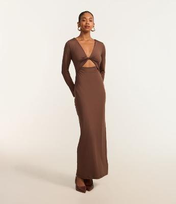 Vestido Longo em Microfibra com Torcido no Busto