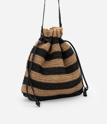 Bolsa de Praia Saco em Palha de Papel Listrada