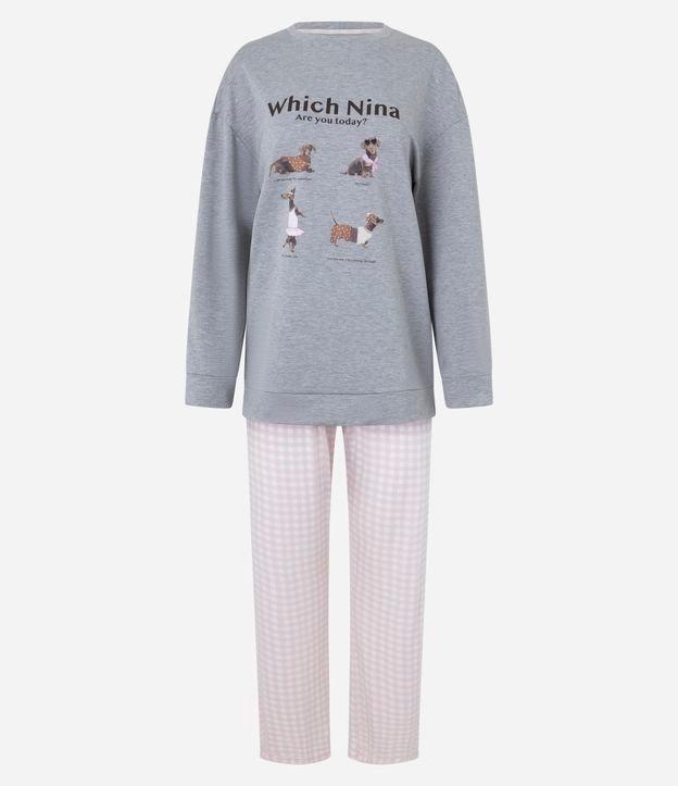 Pijama Longo em Moletom Felpudo com Estampa de Cachorrinho - 1