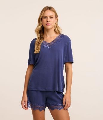Pijama Short Doll em Modal com Detalhes de Renda