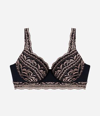 Sutiã Base com Bojo e Renda Floral Bicolor Curve & Plus Size