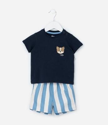 Conjunto Infantil com Estampa Cachorrinhos e Listras - Tam 3 a 18 meses