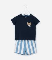 Conjunto Infantil com Estampa Cachorrinhos e Listras - Tam 3 a 18 meses - 1