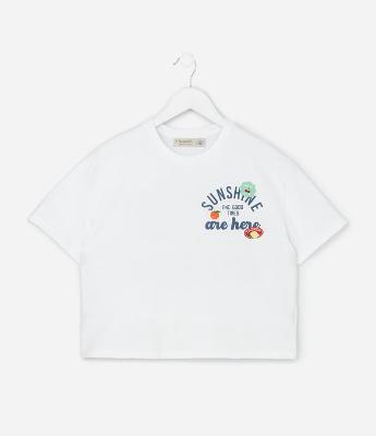 Camiseta Boxy Infantil com Estampa Frente e Costas Sunshine - Tam 5 a 14 Anos