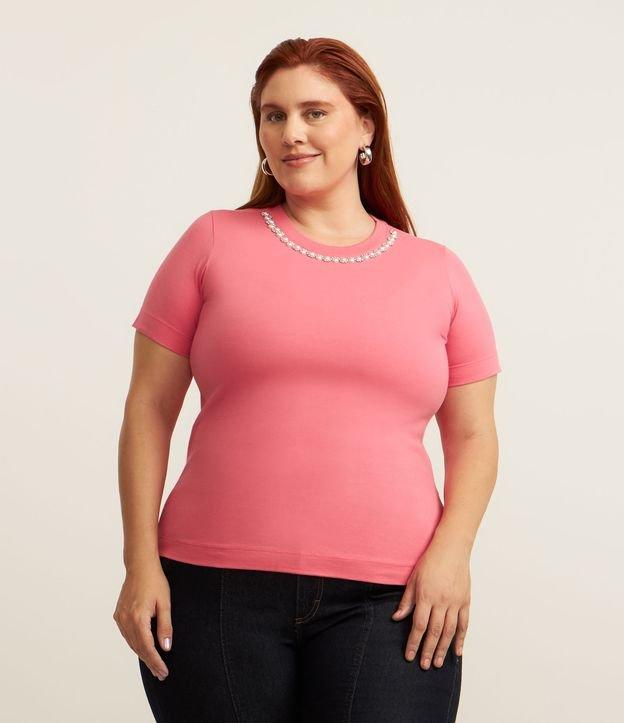 Blusa com Aplicação de Pérolas e Strass na Gola Curve & Plus Size - 1