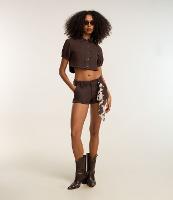 Short Curto em Sarja com Lenço Animal Print Vaca - 1