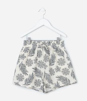 Short Clochard Infantil em Viscolinho Estampa Folhagens - Tam 5 a 14 Anos