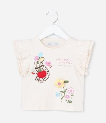 Blusa Infantil com Estampa Interativa e Pompons - Tam 1 a 6 Anos