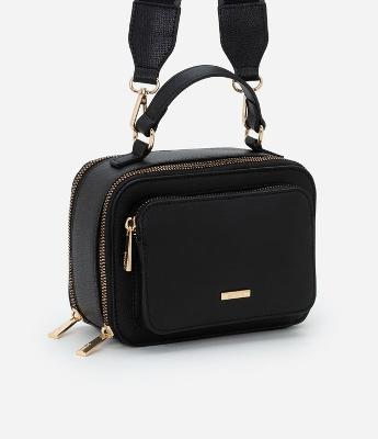 Bolsa Câmera Bag Transversal Pequena com Bolso Frontal e Alça de Gorgorão