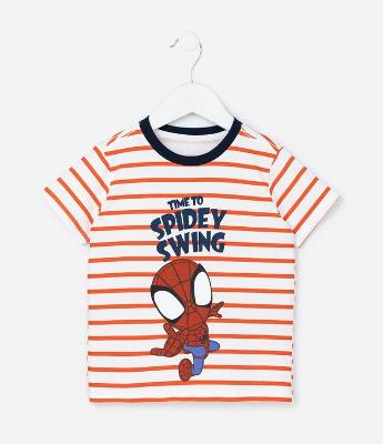 Camiseta Infantil com Listras e Estampa do Spidey - Tam 2 a 6 Anos