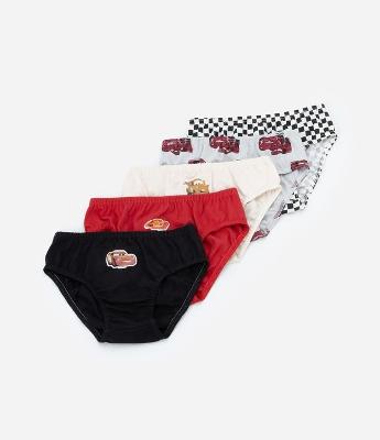 Kit 05 Cuecas Slip Infantis Estampa Carros - Tam 2 a 8 Anos