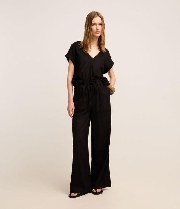 Calça Wide Leg Cintura Alta em Viscolinho com Amarração - 2