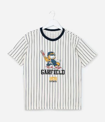 Camiseta Oversized Infantil com Estampa Garfield Baseball - Tam 5 a 14 Anos
