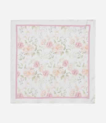 Lenço Quadrado em Cetim com Estampa Floral