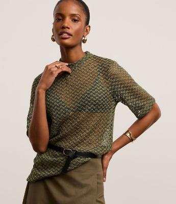 Blusa Over Texturizada em Tricô com Transparência