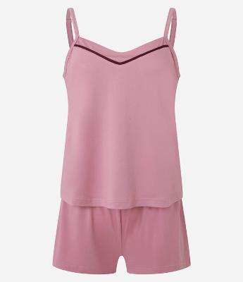 Pijama Short Doll em Peach Touch com Alcinha e Viés Contrastante