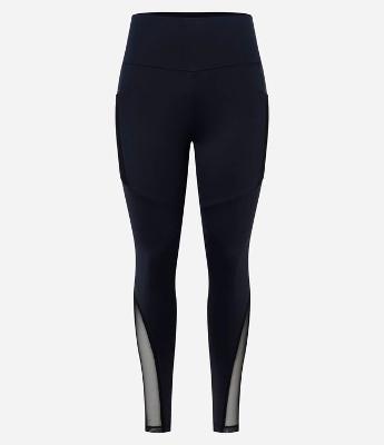 Calça Legging Esportiva em Microfibra com Recortes de Tule e Bolsos